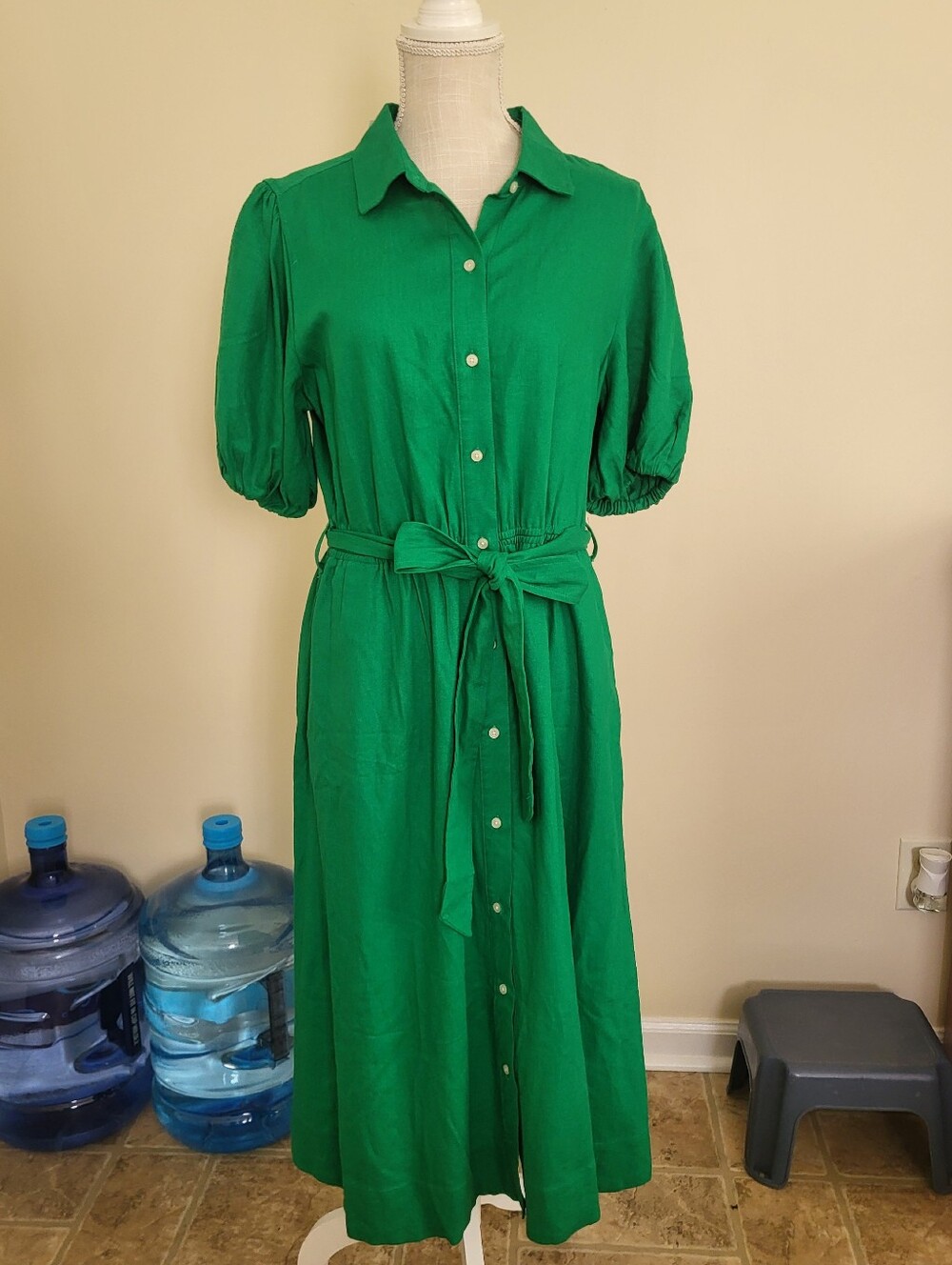Free Assembly Women's Midi Shirtdress with Puff Sleeves.